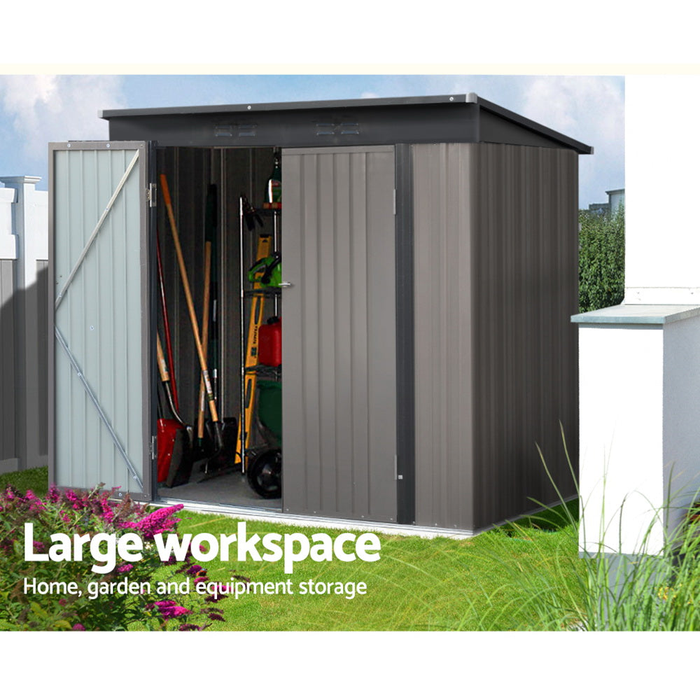 Garden Shed 1.95 x 1.31M Galvanised Steel with Double Doors - Brown