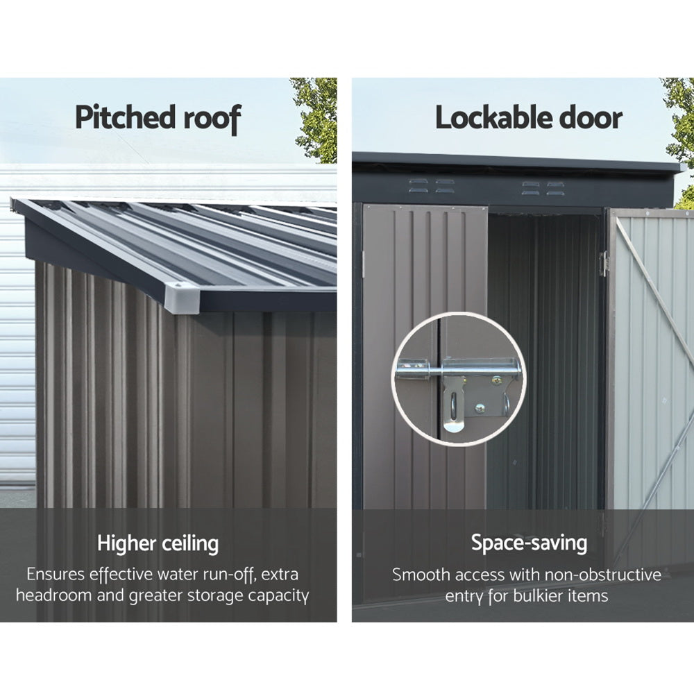 Garden Shed 1.95 x 1.31M Galvanised Steel with Double Doors - Brown