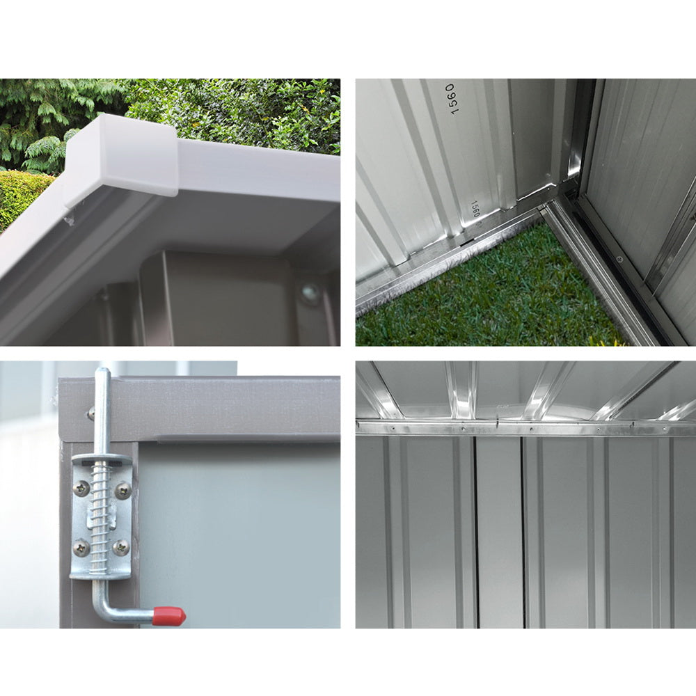 Garden Shed 1.95 x 1.31M Galvanised Steel with Double Doors - Brown