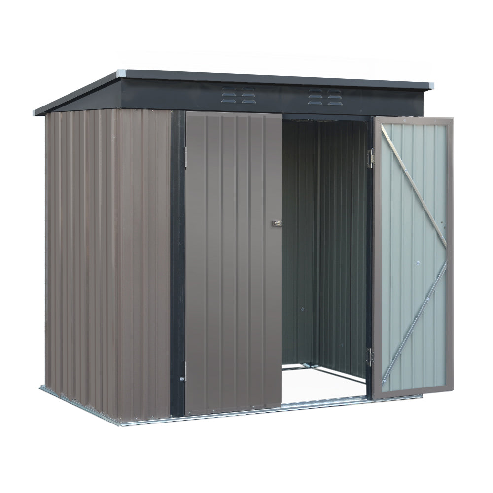 Garden Shed 1.95 x 1.31M Galvanised Steel with Double Doors - Brown