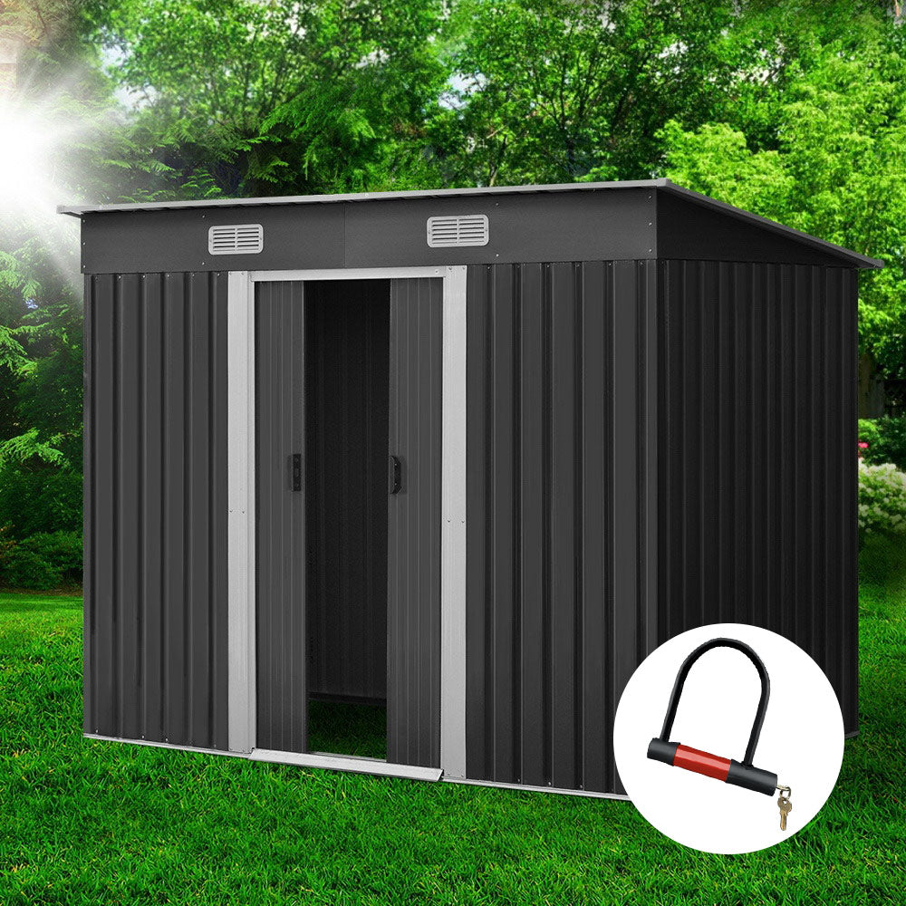 Garden Shed 2.38 x 1.31M Galvanised Steel with Sliding Doors - Grey