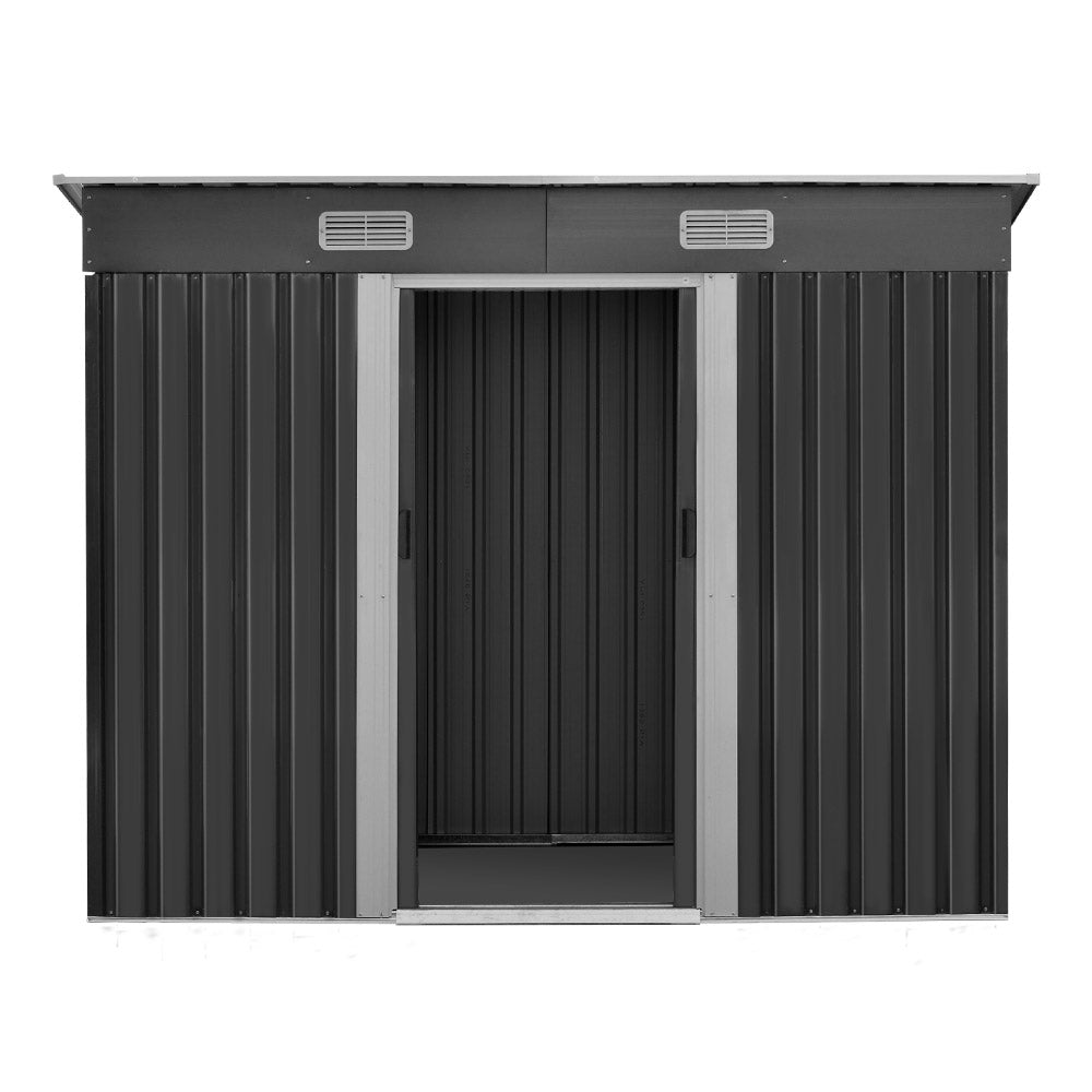 Garden Shed 2.38 x 1.31M Galvanised Steel with Sliding Doors - Grey