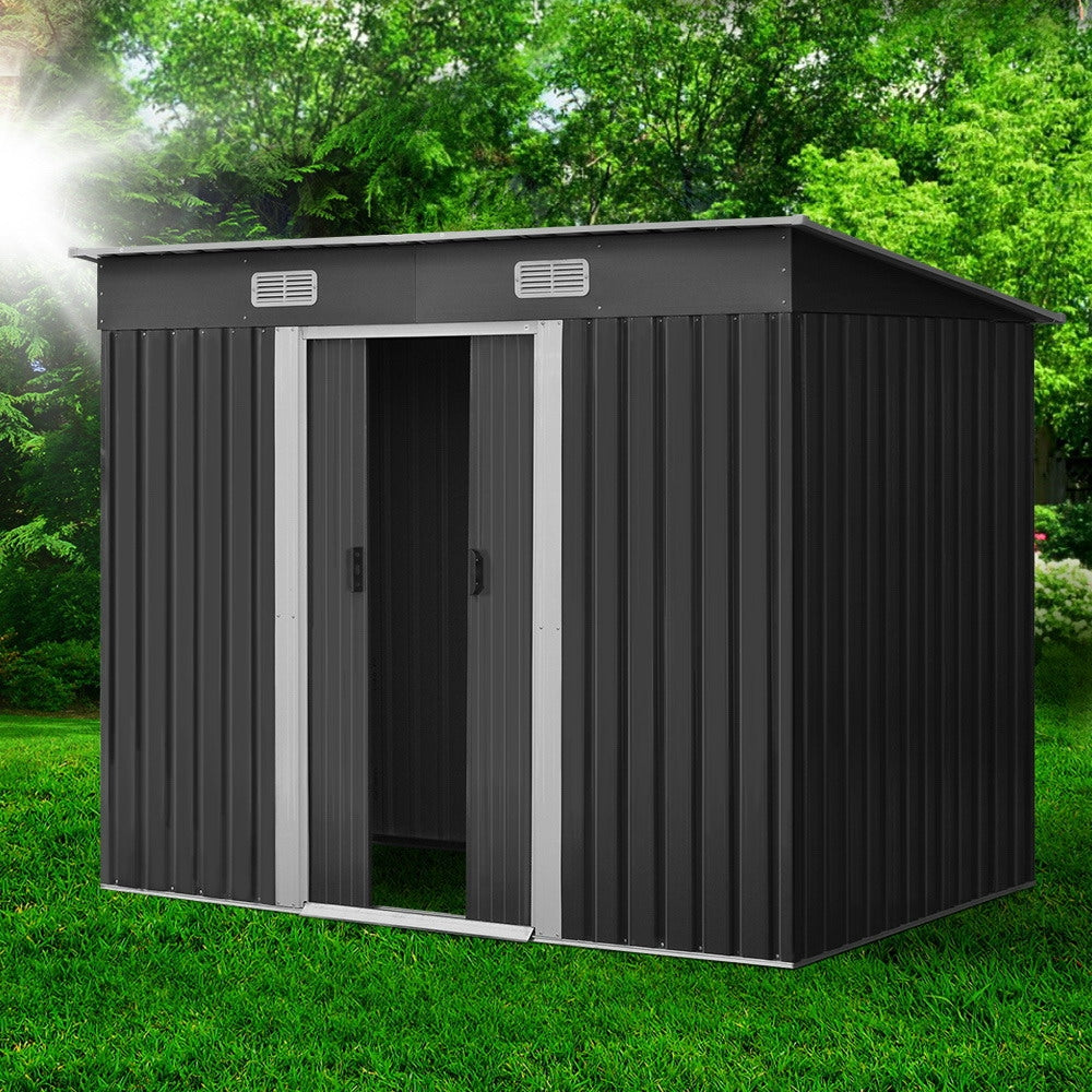 Garden Shed 2.38 x 1.31M Galvanised Steel with Sliding Doors - Grey
