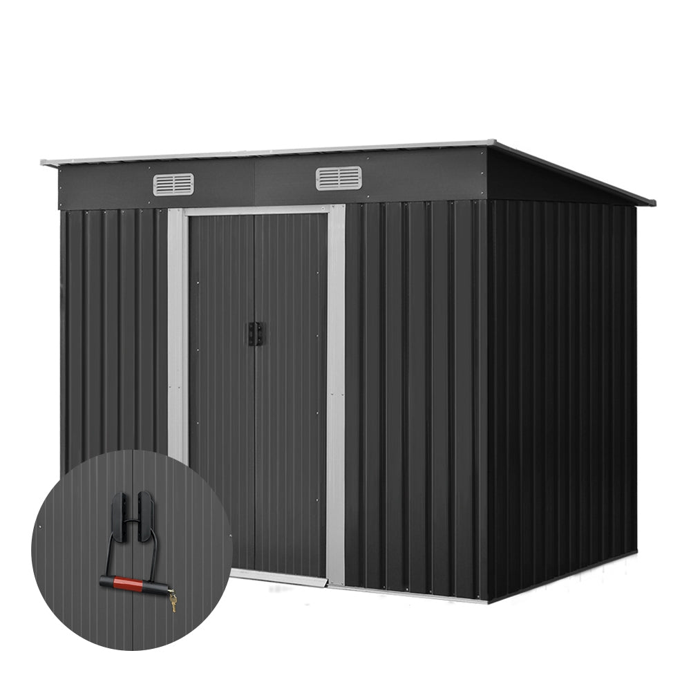 Garden Shed 2.38 x 1.31M Galvanised Steel with Sliding Doors - Grey