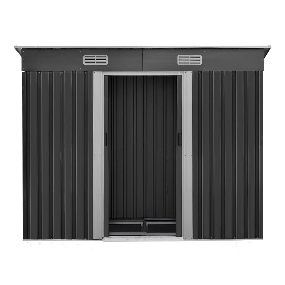 Garden Shed 2.38 x 1.31M Galvanised Steel with Metal Base and Sliding Doors - Grey
