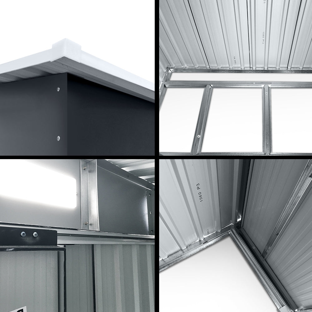 Garden Shed 2.38 x 1.31M Galvanised Steel with Metal Base and Sliding Doors - Grey