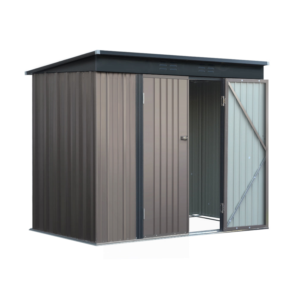 Garden Shed 2.31 x 1.31M Galvanised Steel with Double Doors - Brown