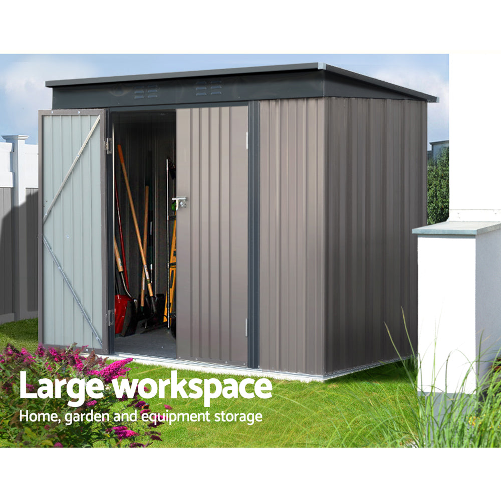 Garden Shed 2.31 x 1.31M Galvanised Steel with Double Doors - Brown