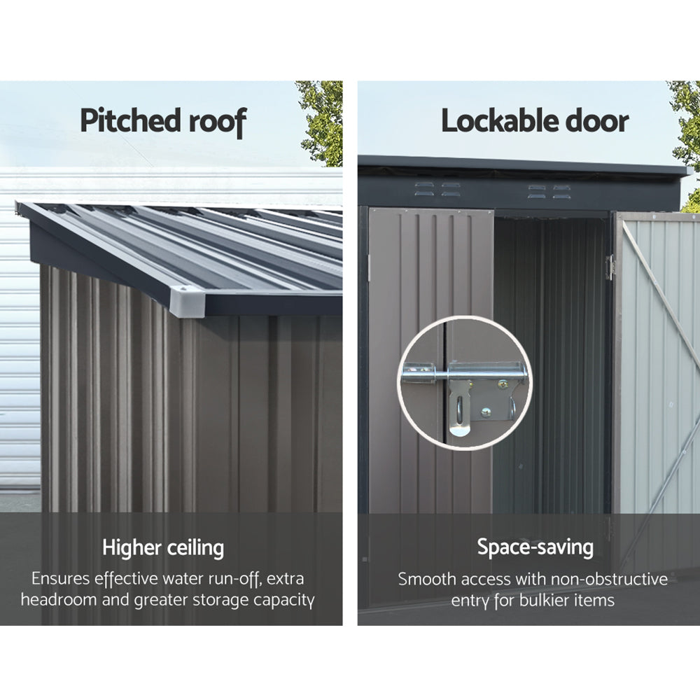 Garden Shed 2.31 x 1.31M Galvanised Steel with Double Doors - Brown