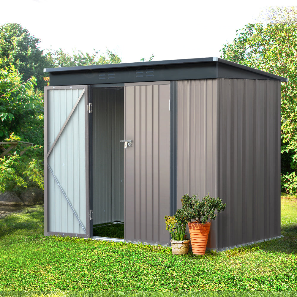 Garden Shed 2.31 x 1.31M Galvanised Steel with Double Doors - Brown