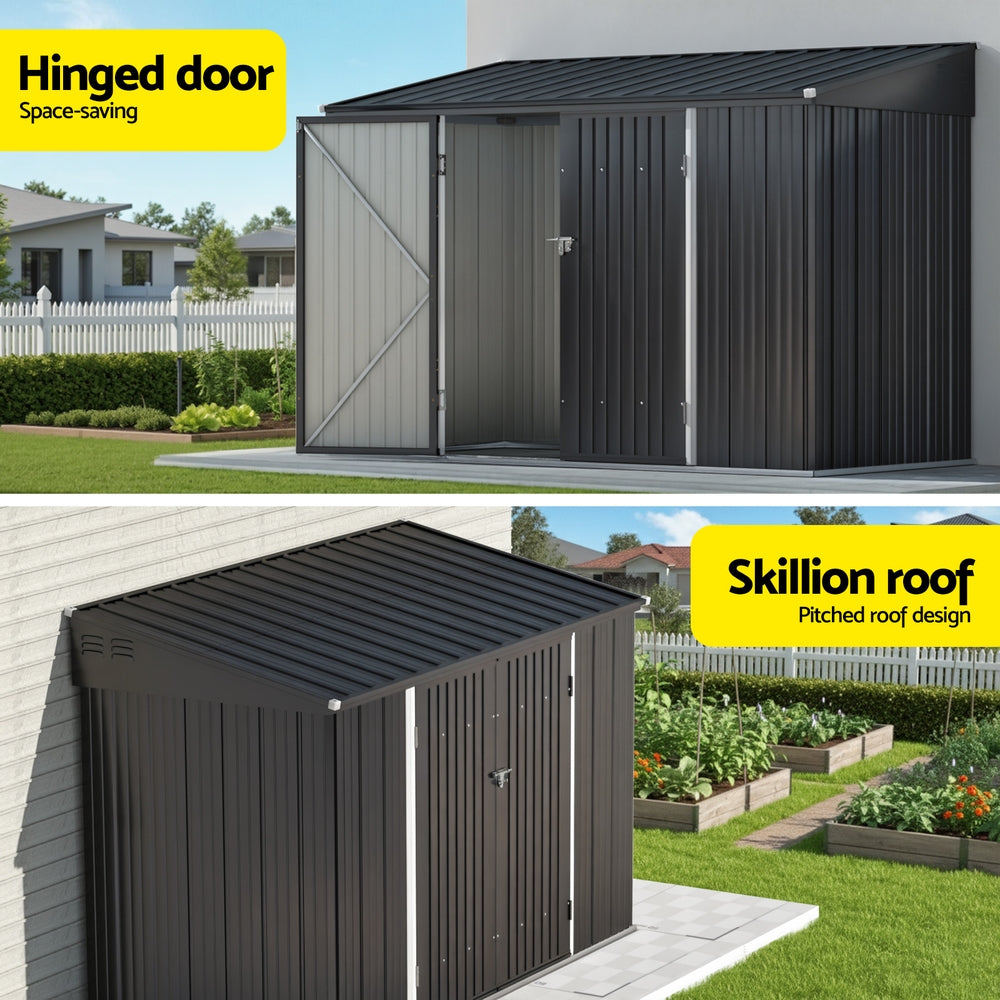 Grey galvanised steel garden shed dimensions diagram