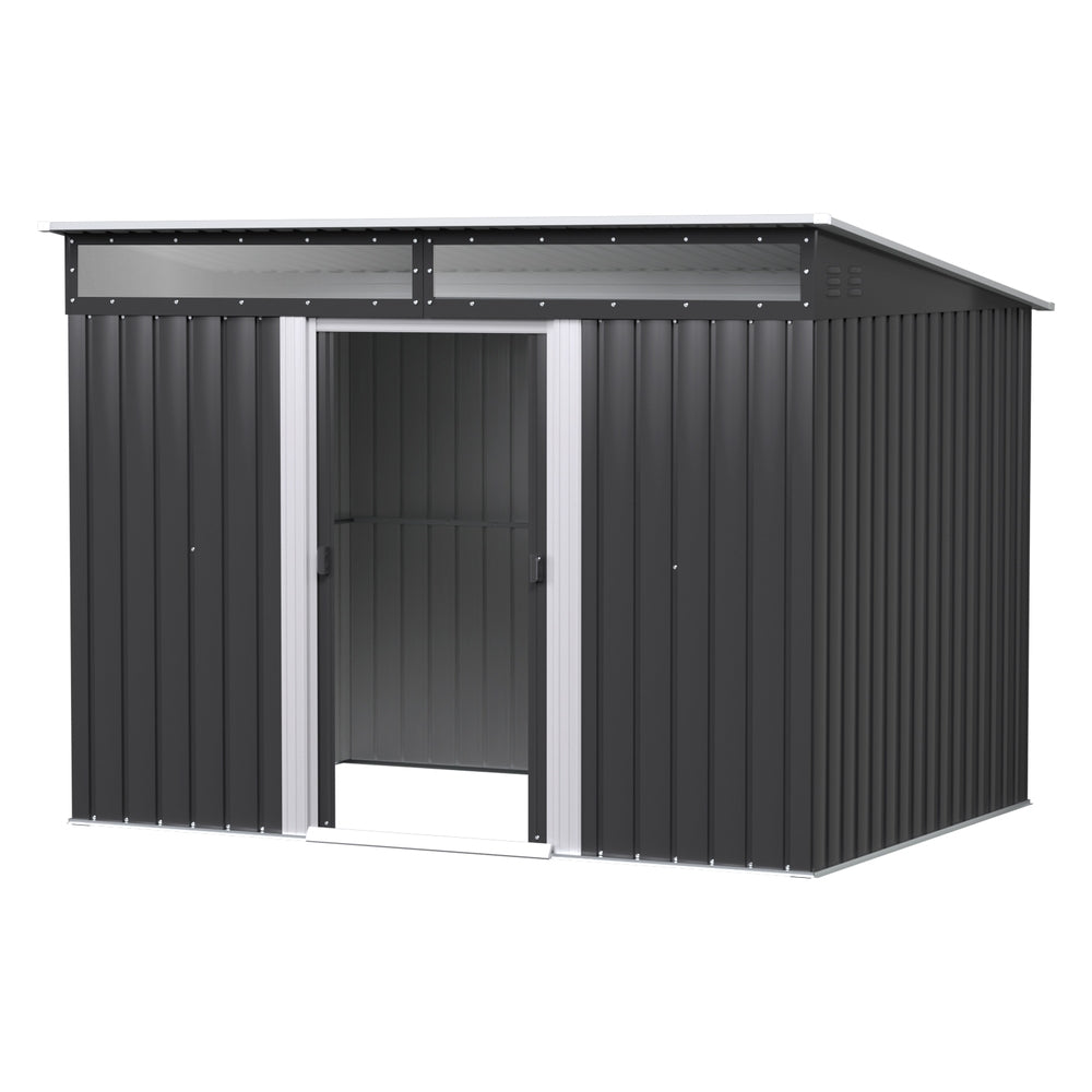 Outdoor galvanised steel garden shed, front view