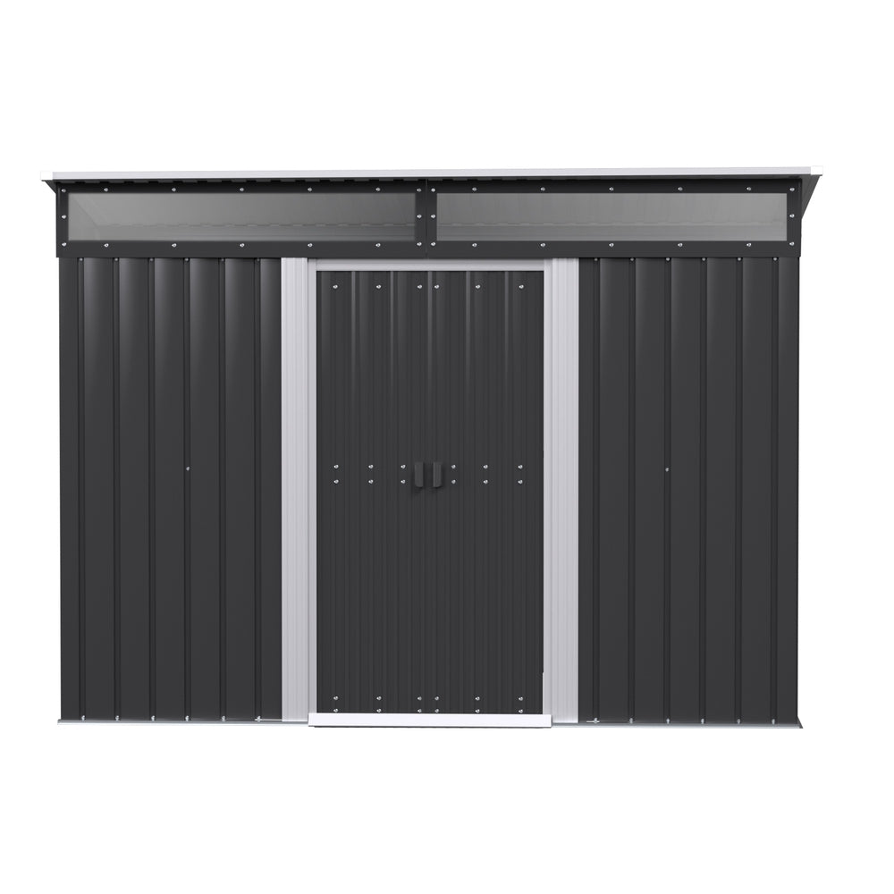 Galvanised steel garden shed side view with skillion roof