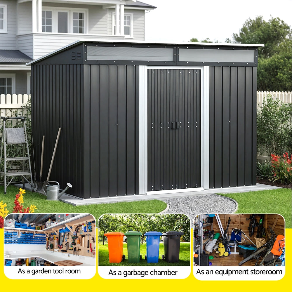Steel garden shed interior storage space