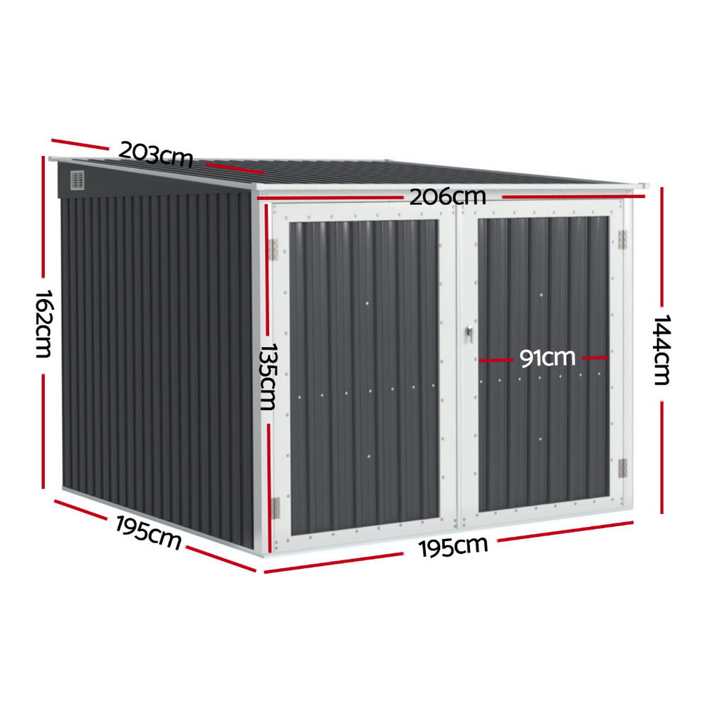 Garden Shed 2.06 x 2.03M Galvanised Steel with Double Doors - Grey
