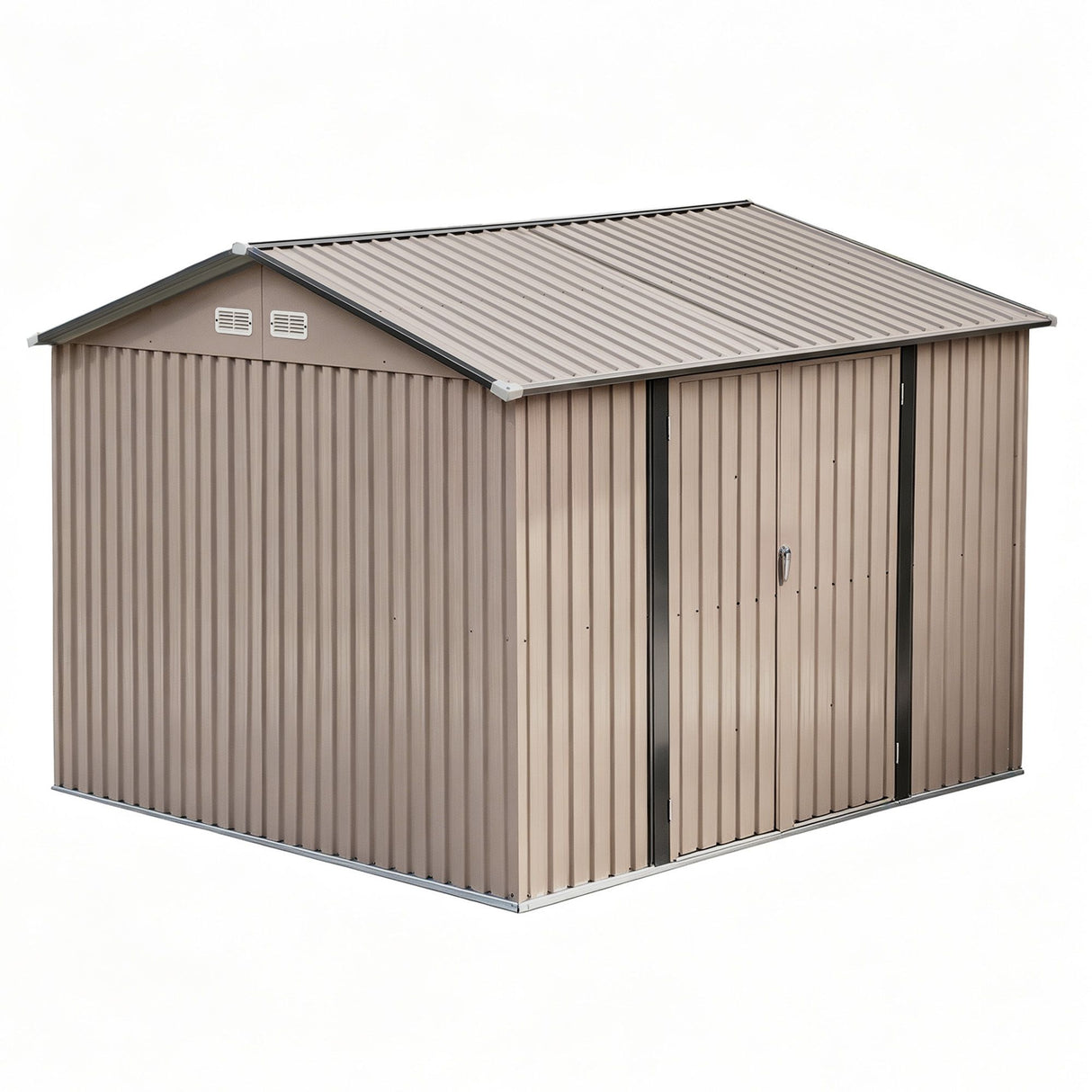 Galvanised steel garden shed side view showing sloped roof