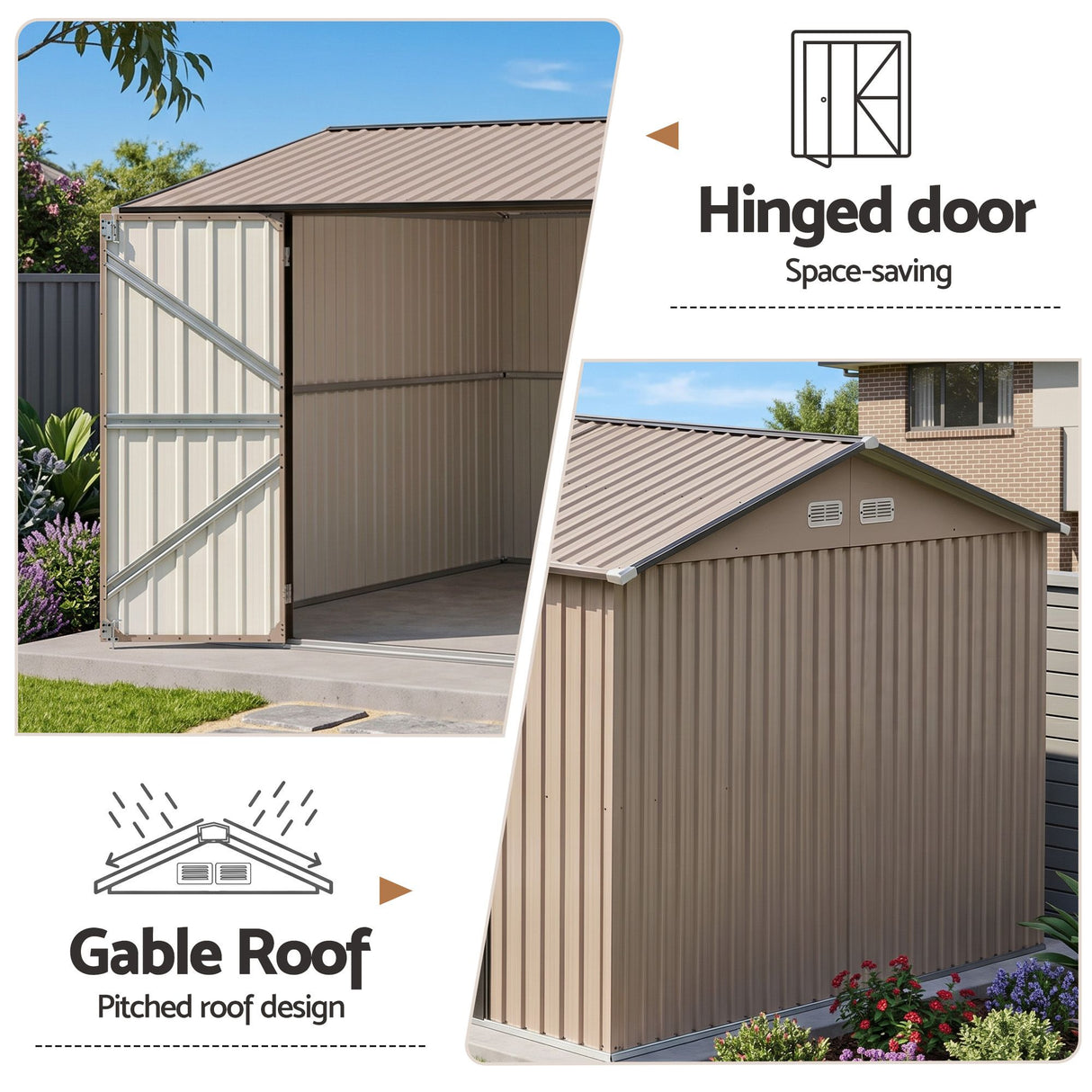 Steel garden shed interior storage space