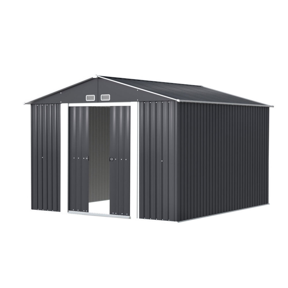 Galvanised steel garden shed in backyard setting