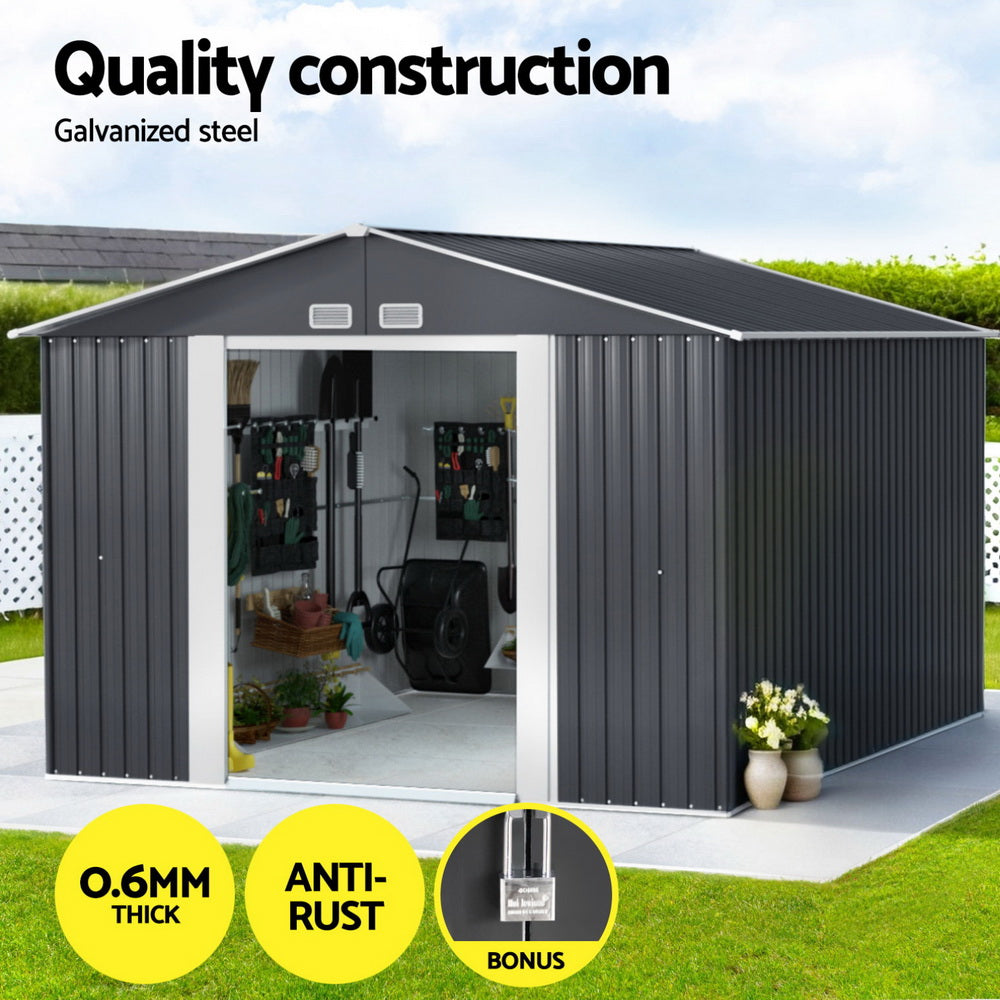 Steel garden shed interior storage space