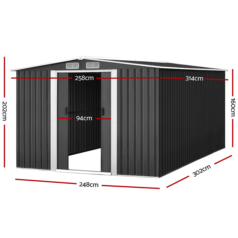 Grey metal garden shed with steel base, 2.58 x 3.14m (view 2)