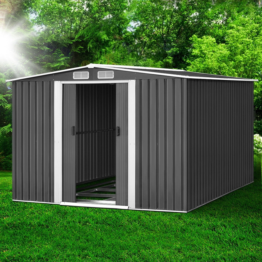 Grey metal garden shed with steel base, 2.58 x 3.14m (view 7)