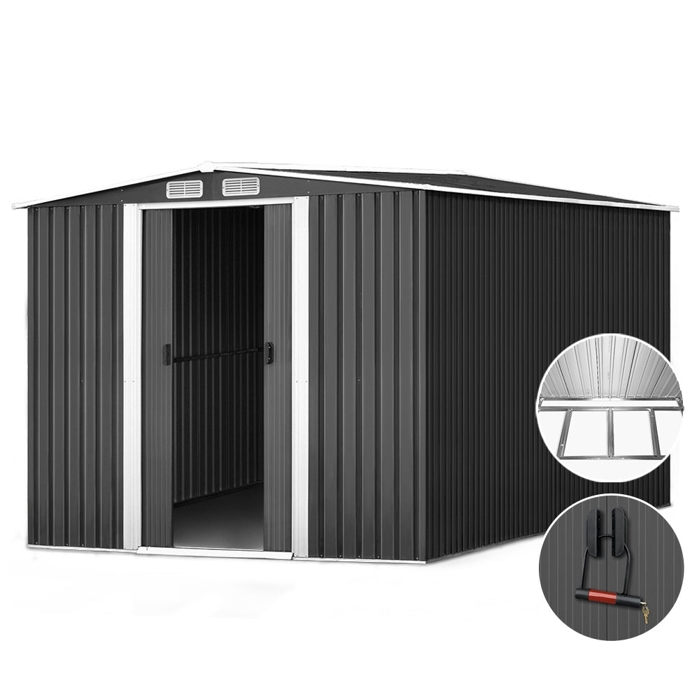 Grey metal garden shed with steel base, 2.58 x 3.14m (view 8)