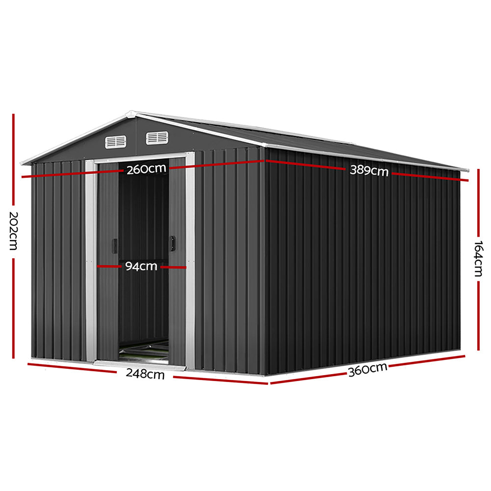 Grey metal garden shed with steel base, 2.6 x 3.89m (view 2)