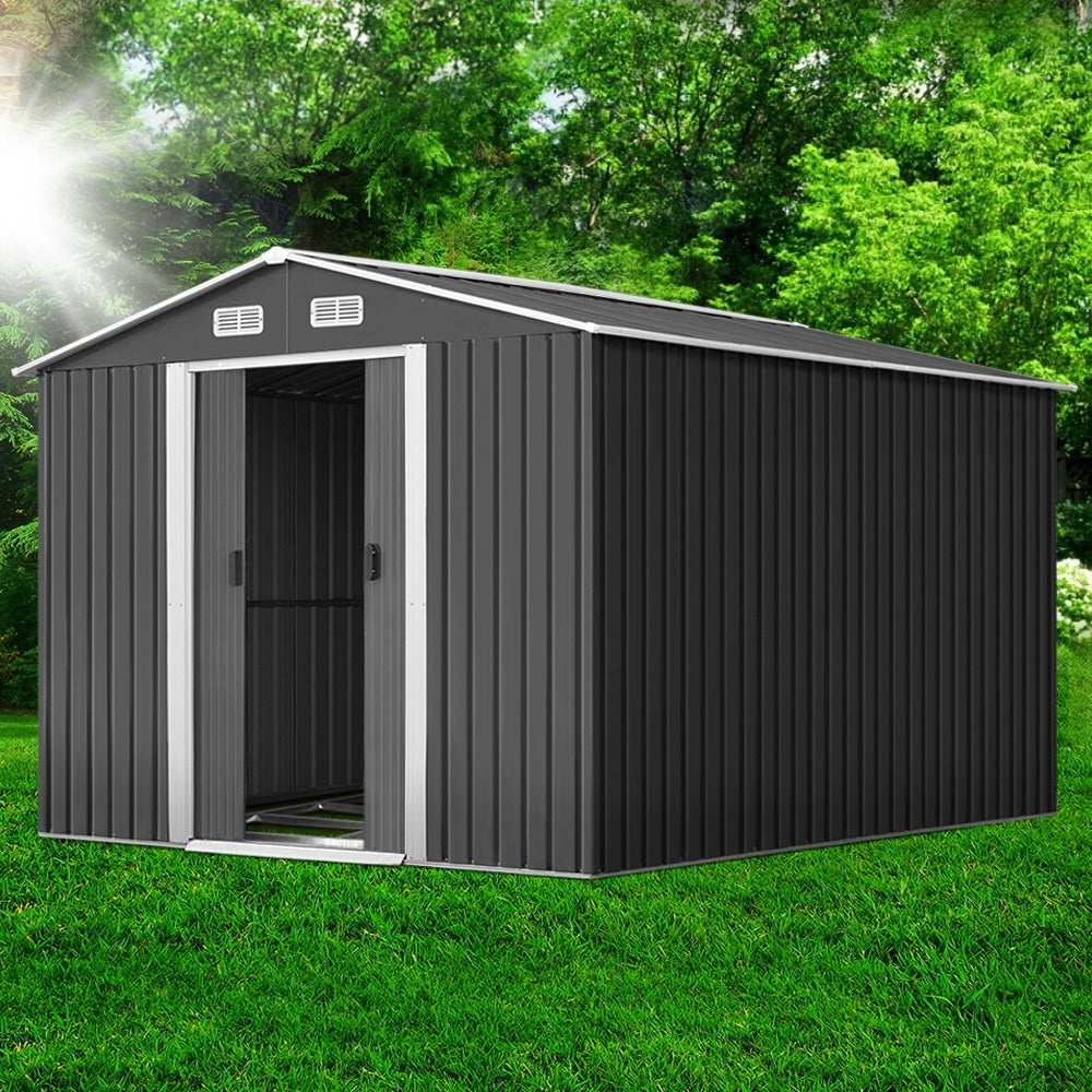 Grey metal garden shed with steel base, 2.6 x 3.89m (view 7)