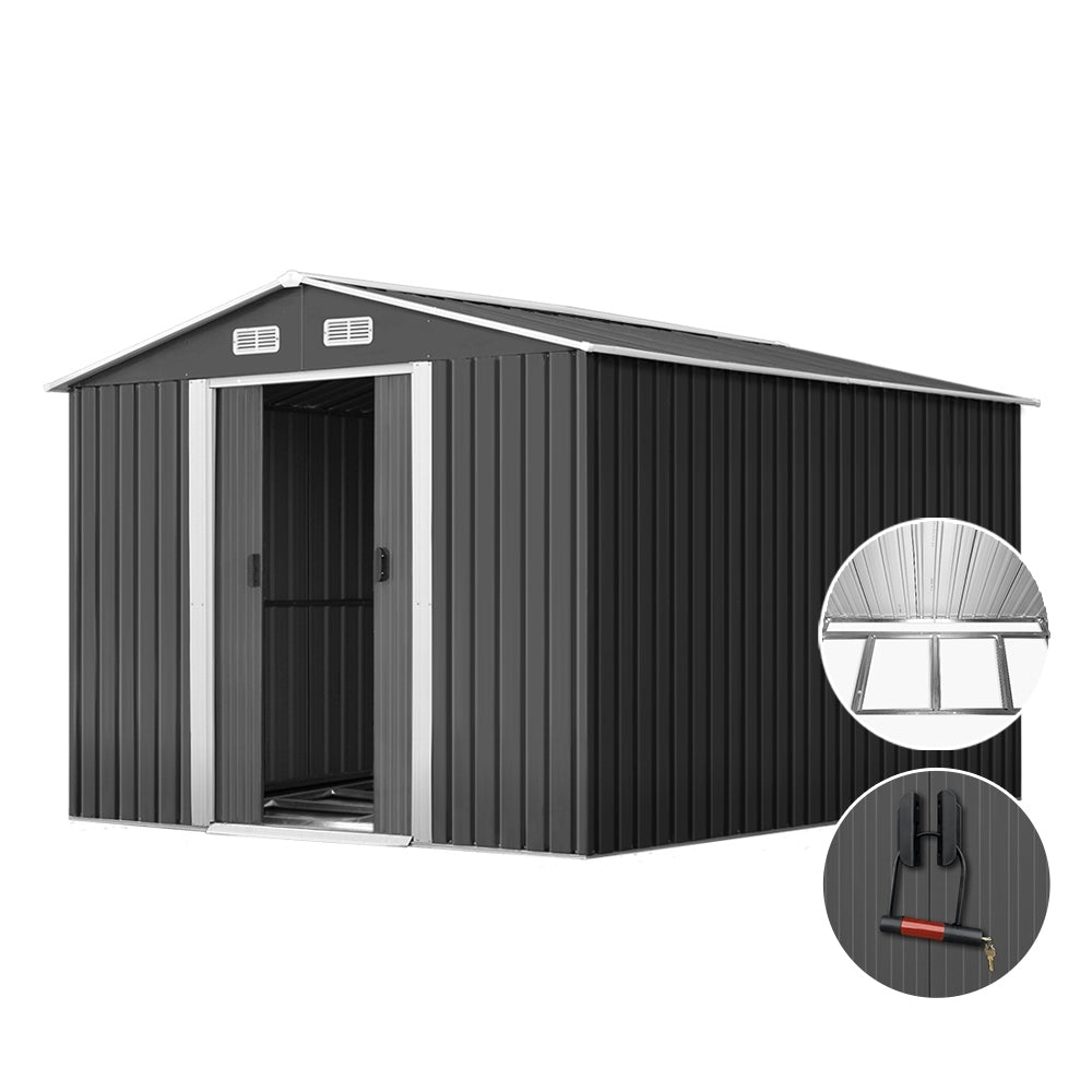Grey metal garden shed with steel base, 2.6 x 3.89m (view 8)