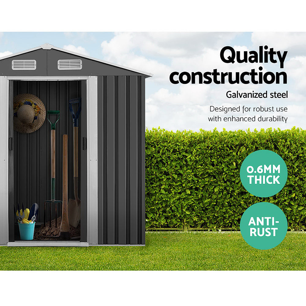 Garden Shed 1.96 x 1.32M Galvanised Steel with Sliding Doors - Grey
