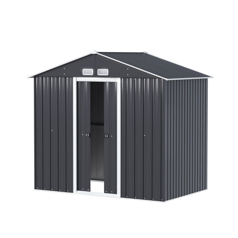 Garden Shed 2.15 x 1.3M Galvanised Steel with Sliding Doors - Grey