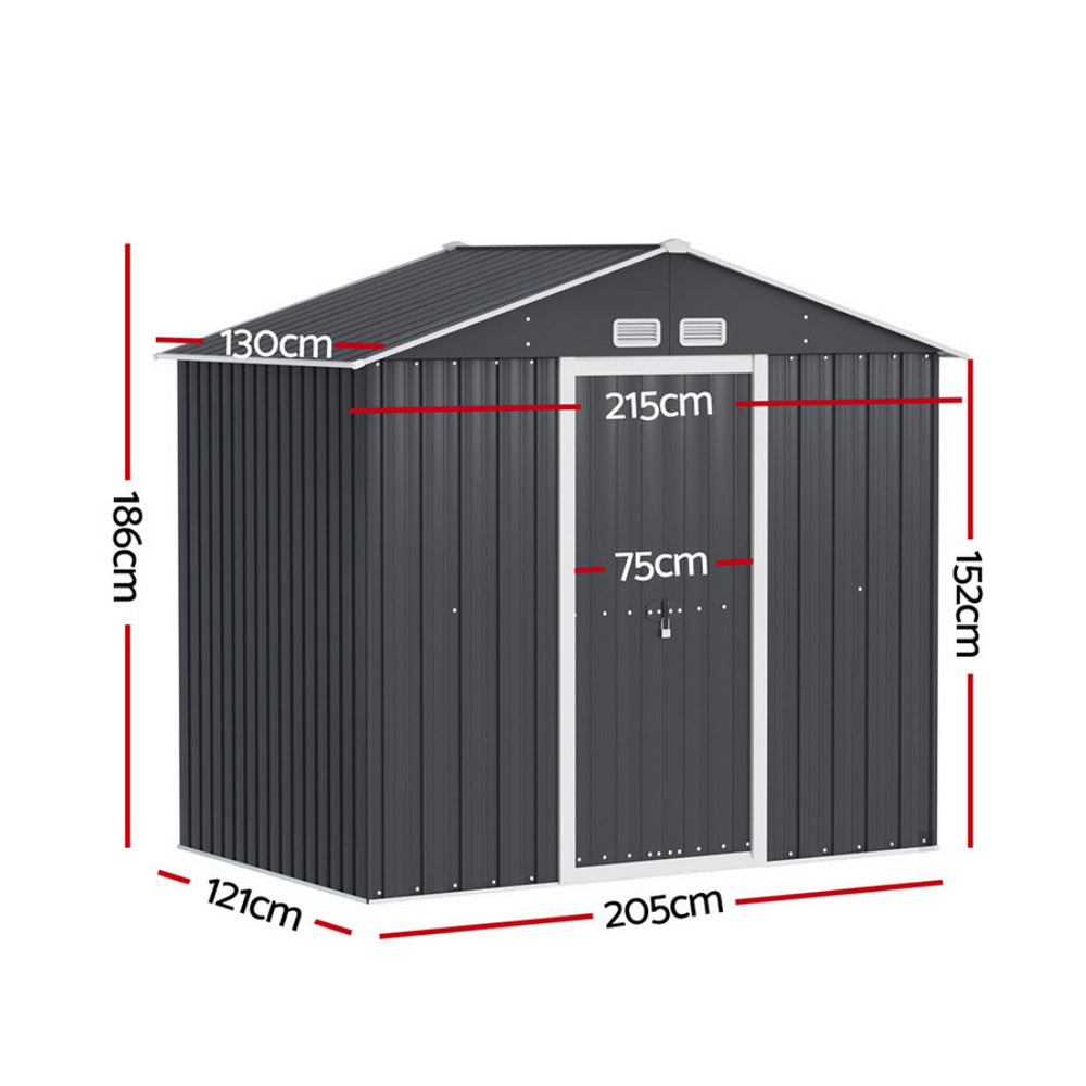 Garden Shed 2.15 x 1.3M Galvanised Steel with Sliding Doors - Grey