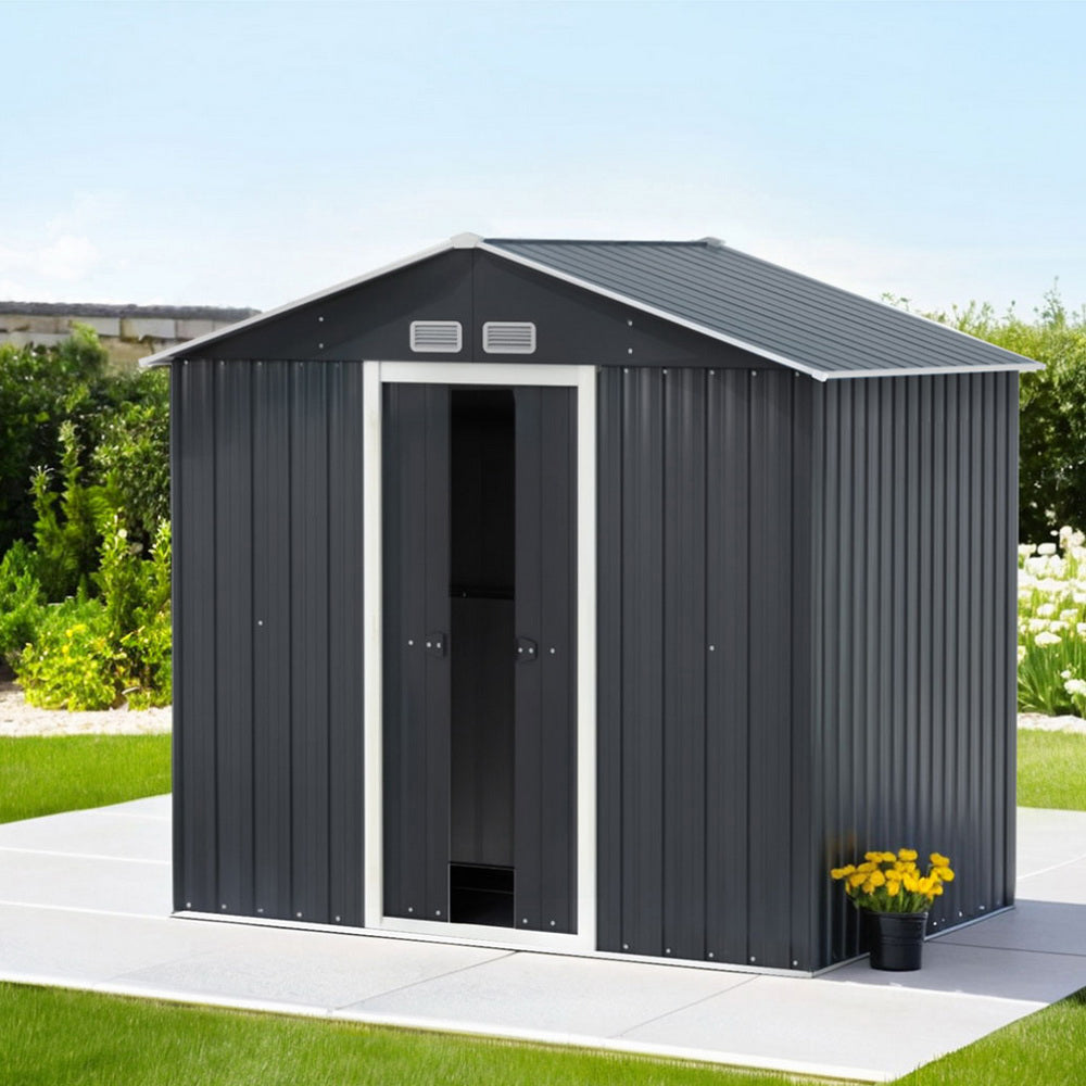 Garden Shed 2.15 x 1.3M Galvanised Steel with Sliding Doors - Grey