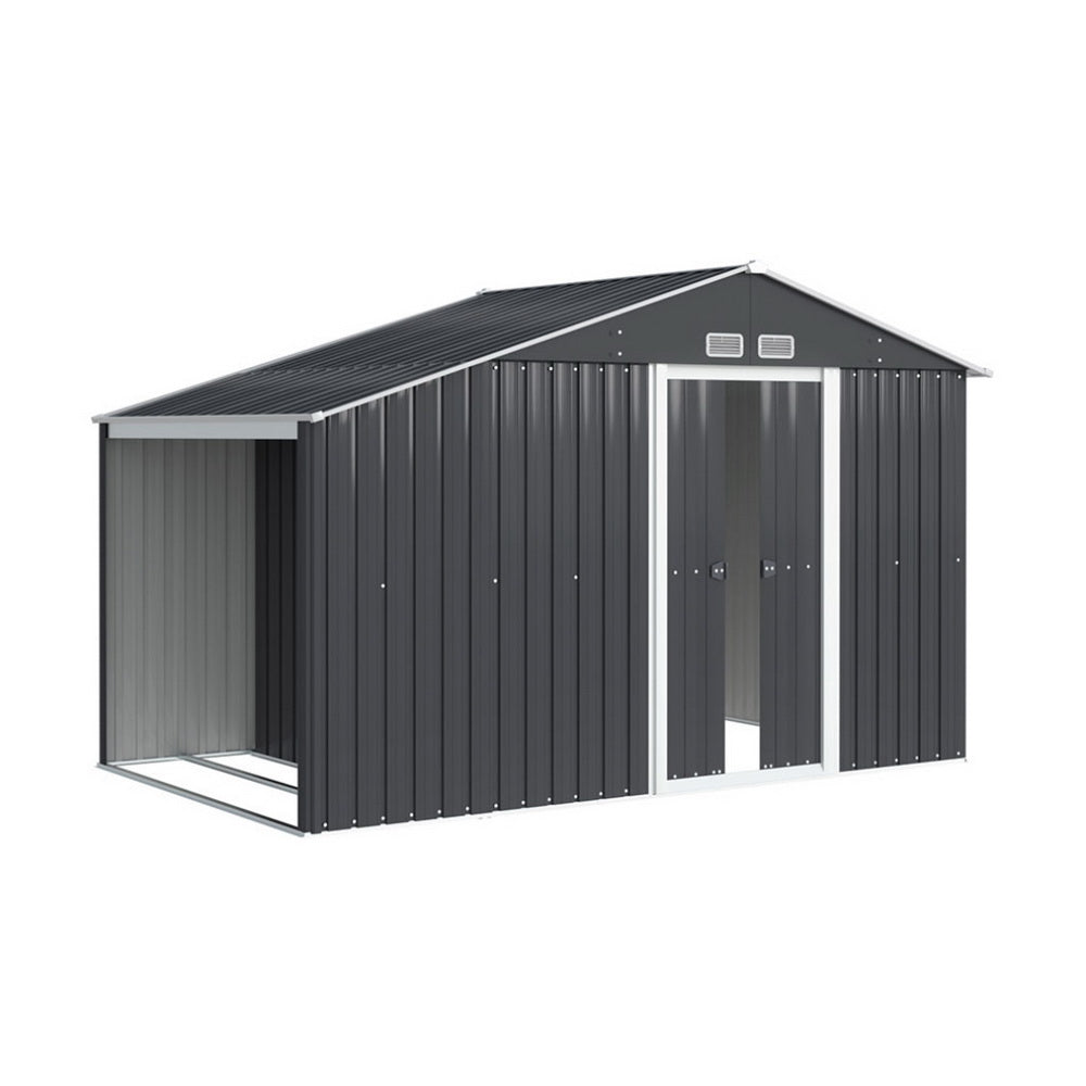 Galvanised steel garden shed in backyard setting