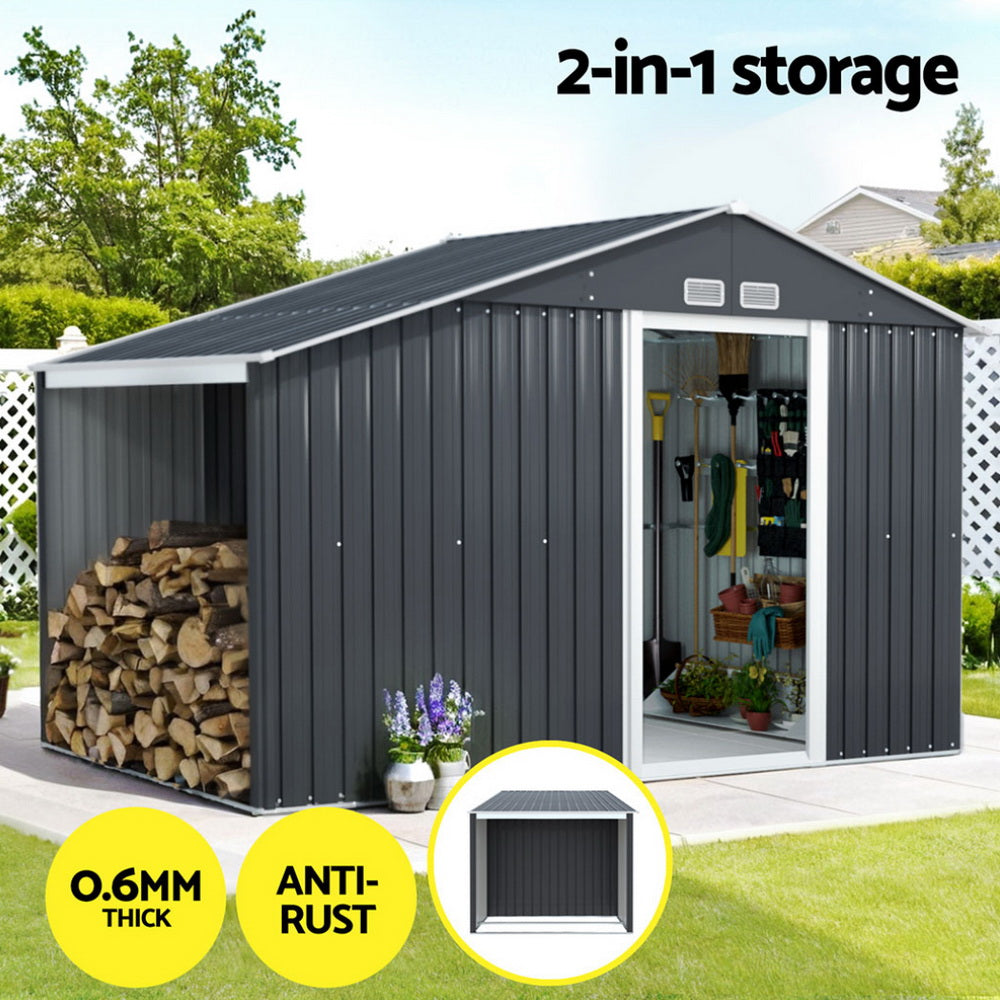 Steel garden shed interior storage space