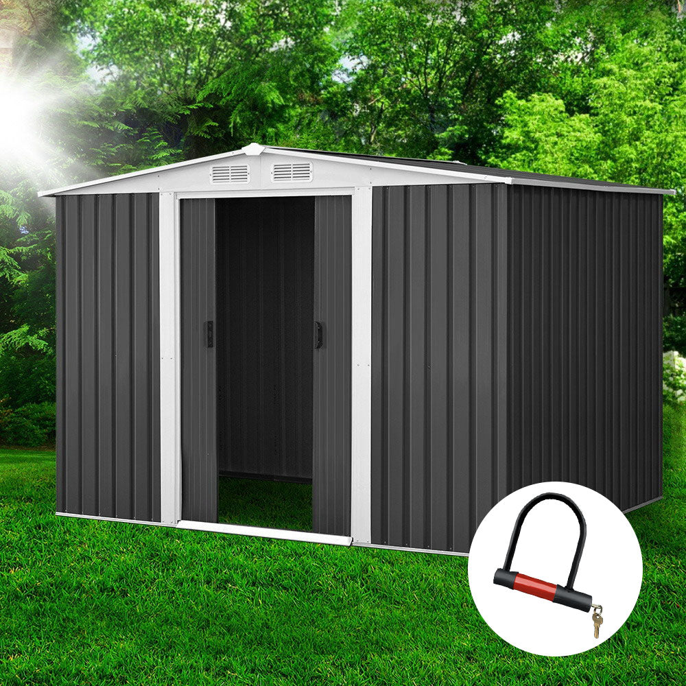 Grey metal garden shed 2.58 x 2.07m with sliding doors