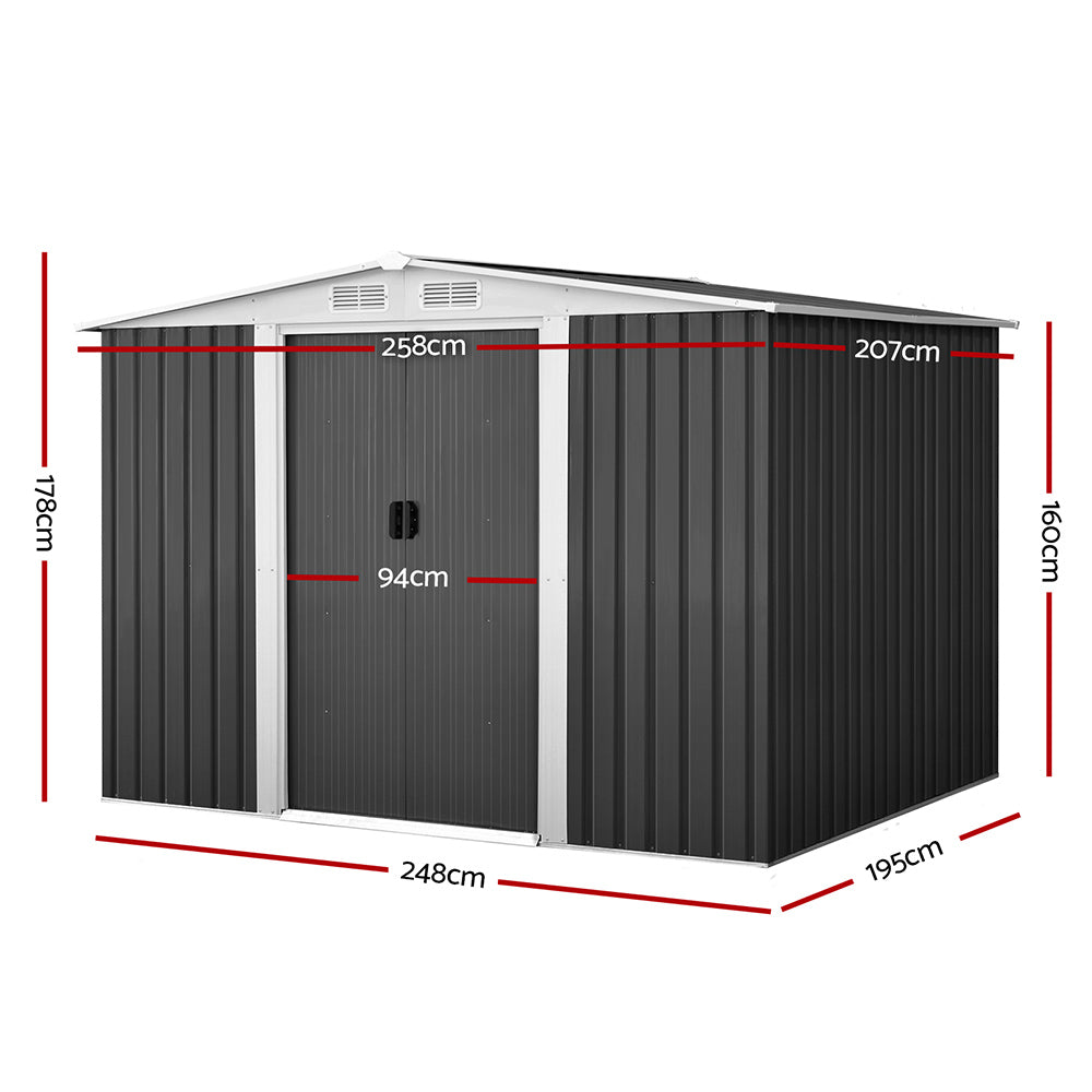 Grey metal garden shed 2.58 x 2.07m with sliding doors (view 2)