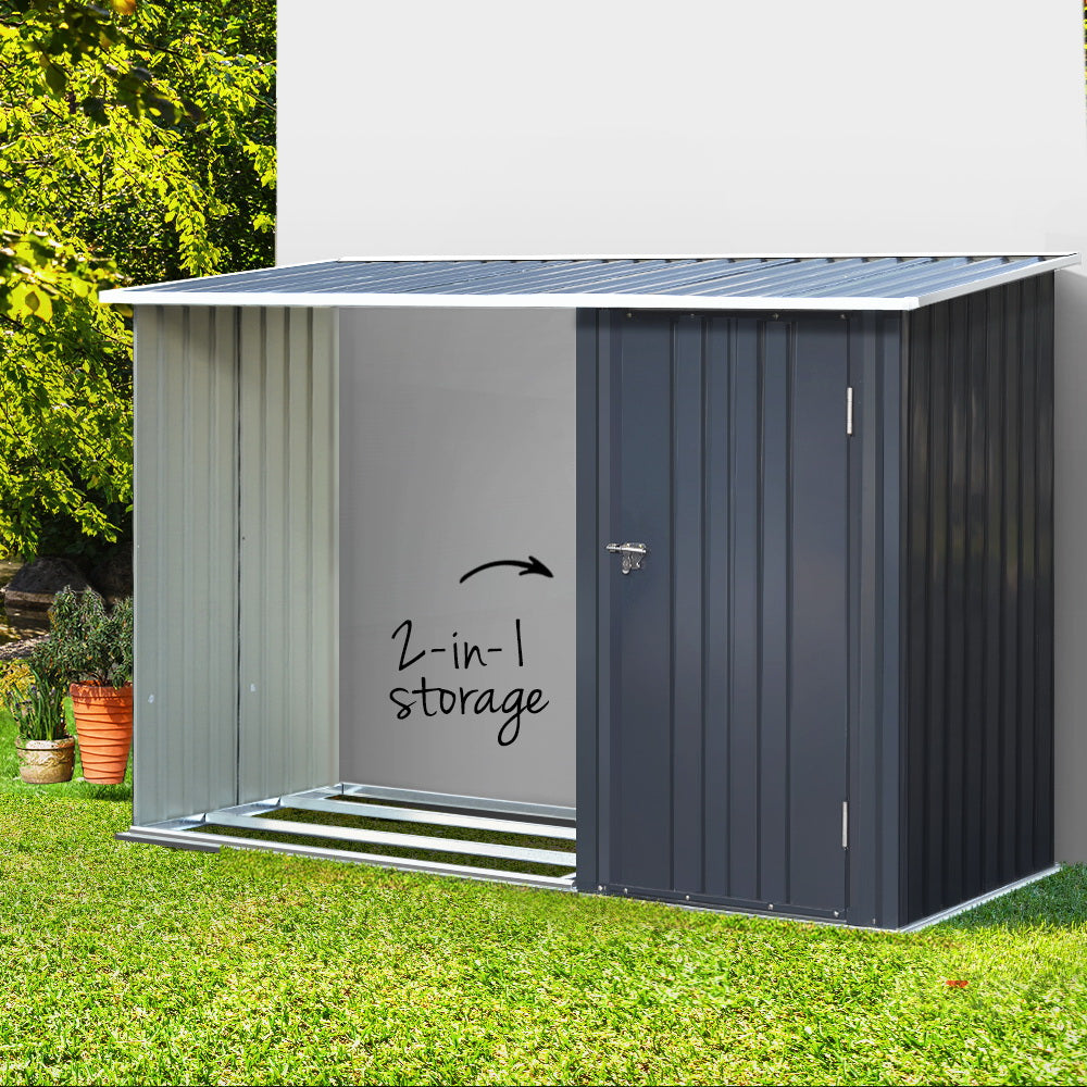 Garden Shed 2.49 x 1.04M Galvanised Steel 2-in-1 Log and Tool Store - Anthracite