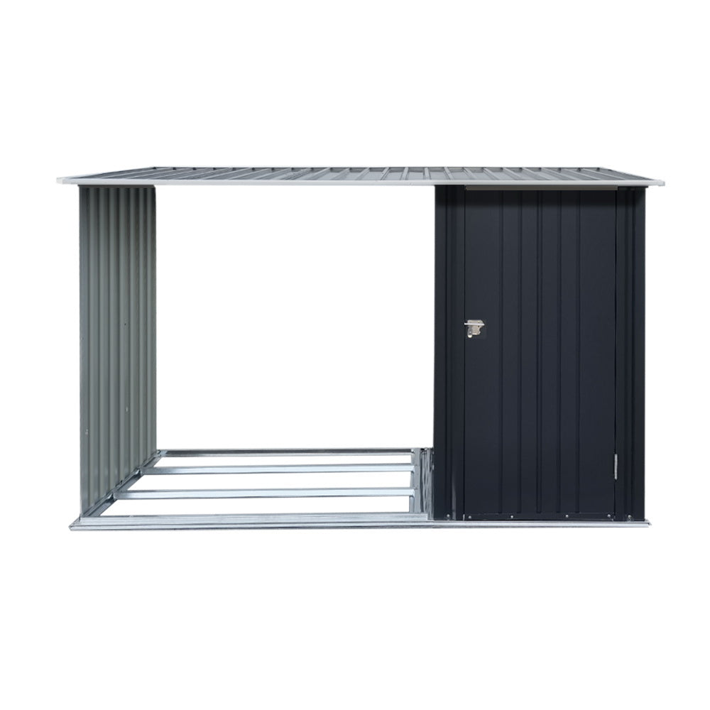 Garden Shed 2.49 x 1.04M Galvanised Steel 2-in-1 Log and Tool Store - Anthracite