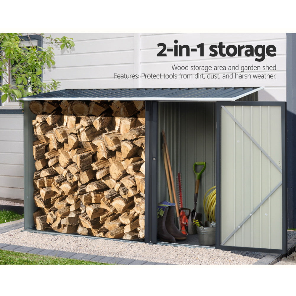 Garden Shed 2.49 x 1.04M Galvanised Steel 2-in-1 Log and Tool Store - Anthracite