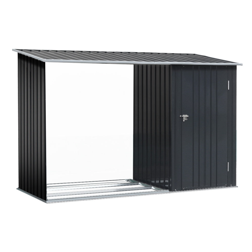 Garden Shed 2.49 x 1.04M Galvanised Steel 2-in-1 Log and Tool Store - Anthracite