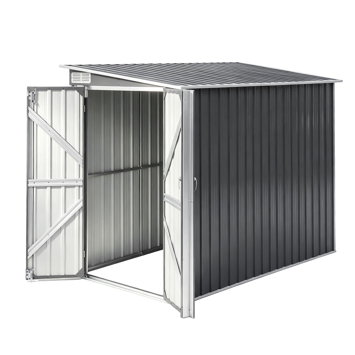 Grey lean-to metal garden shed, 118 x 238cm