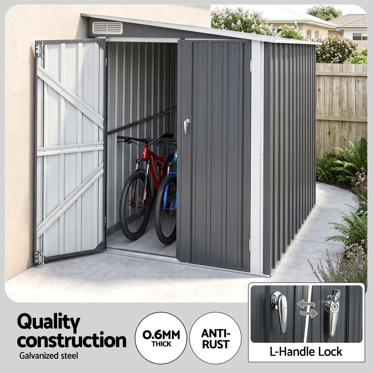 Grey lean-to metal garden shed, 118 x 238cm (view 4)