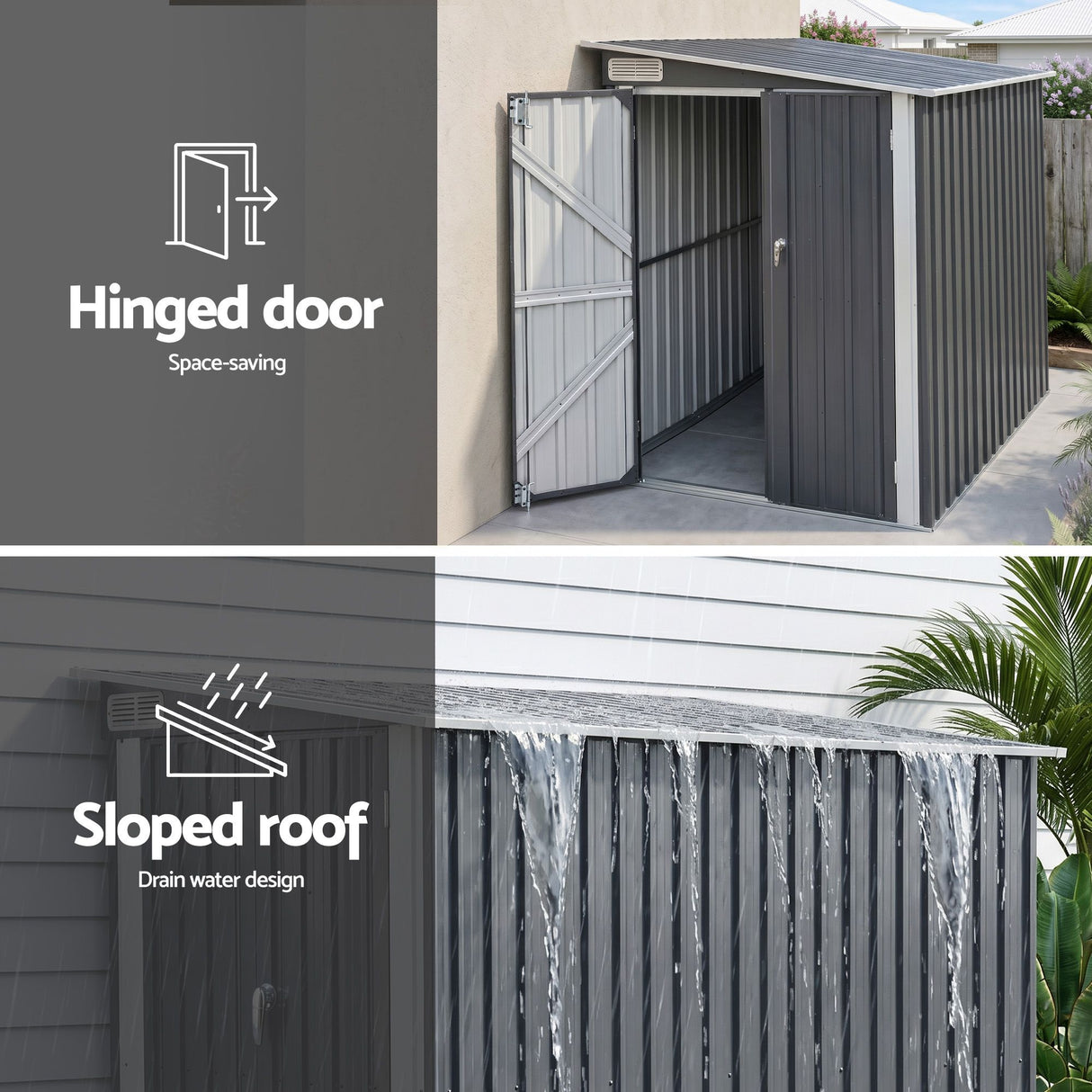 Grey lean-to metal garden shed, 118 x 238cm (view 6)