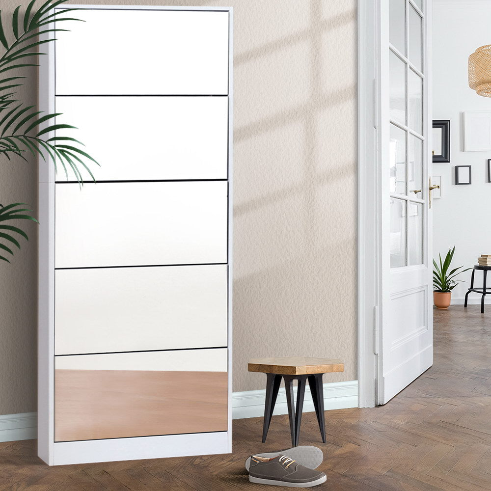 Glenorchy Full Length Mirror Shoe Cabinet, White image 1