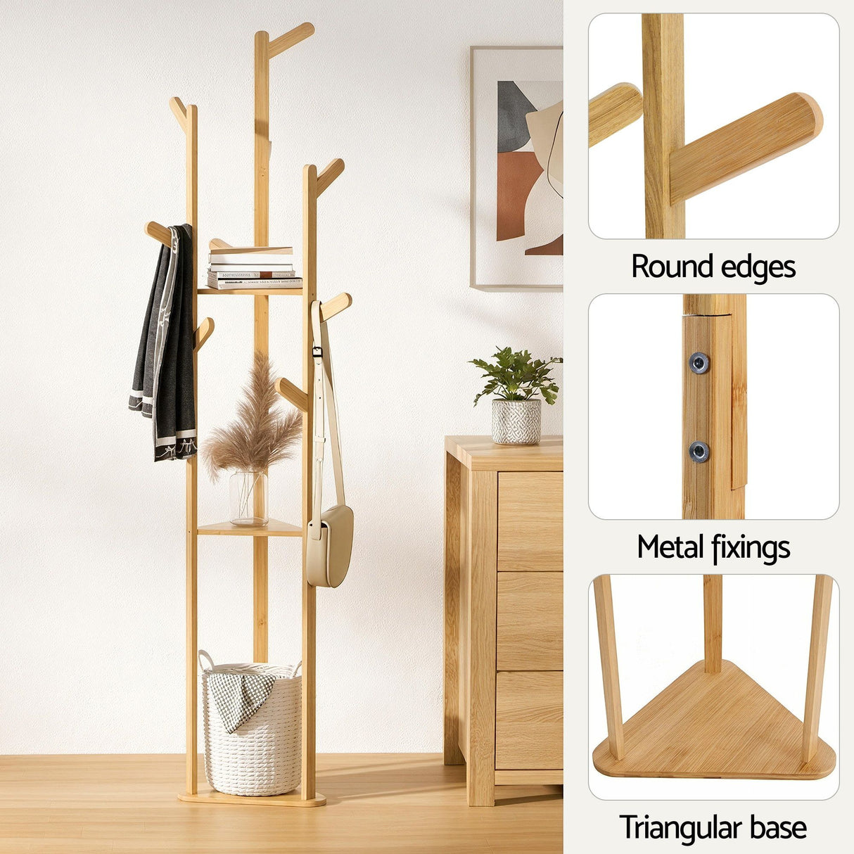 Mininera Shoe Cabinet and Clothes Rack Set, White and Pine
