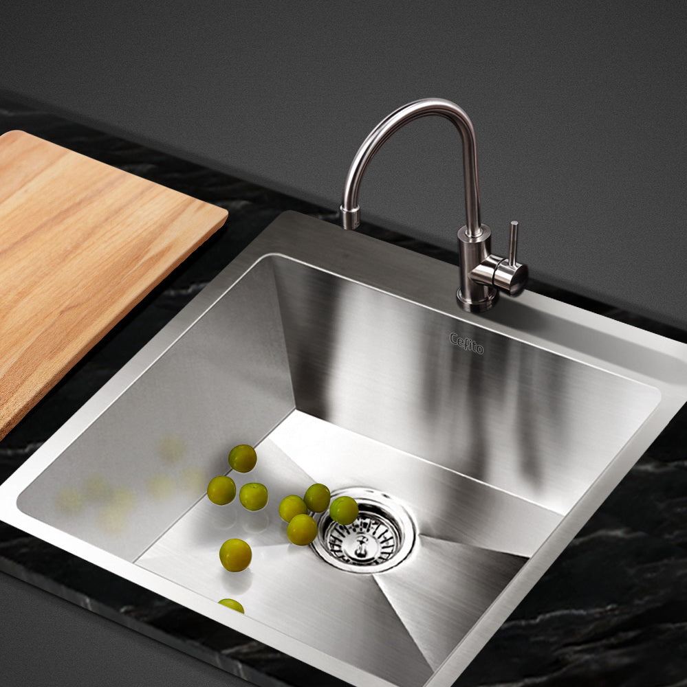 Stainless steel kitchen sink, silver single bowl 53x50cm