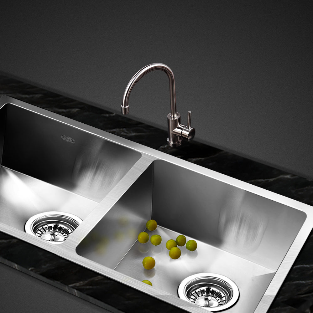 Kitchen sink, stainless steel silver double bowl 77x45cm