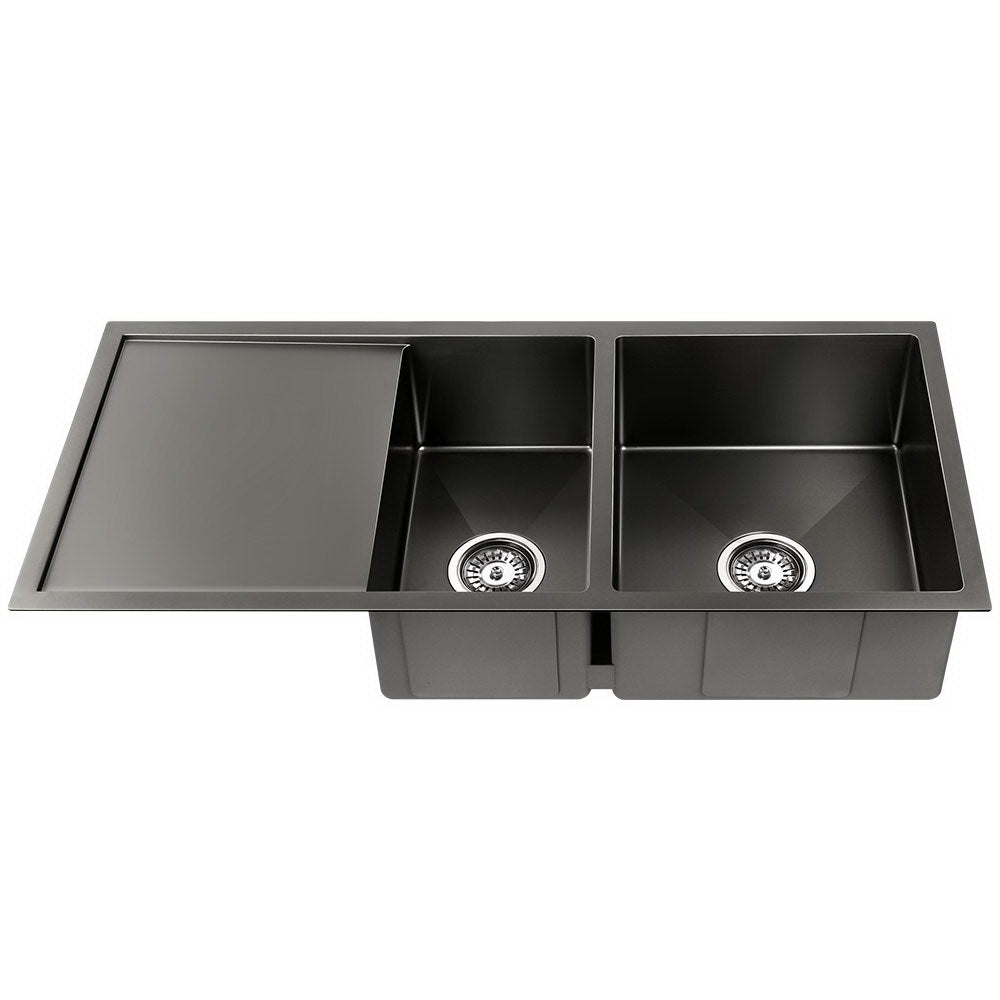 Stainless steel kitchen sink, black double bowl 100x45cm