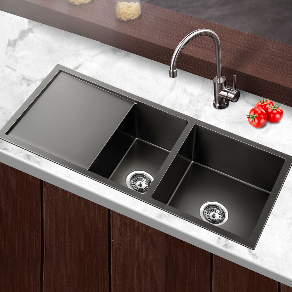 Stainless steel kitchen sink, black double bowl 100x45cm